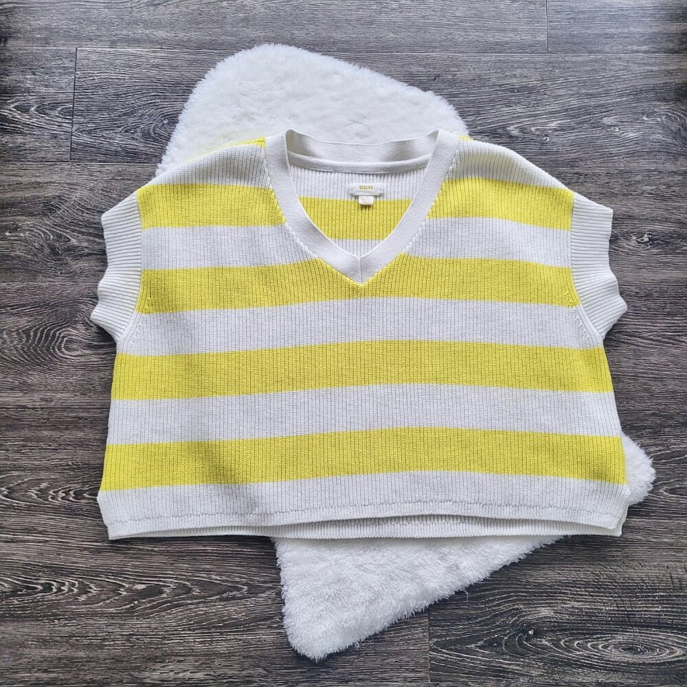 Anthropologie Maeve Oversized Striped V-Neck Sweater Vest in Chartreuse Size M - Picture 6 of 13